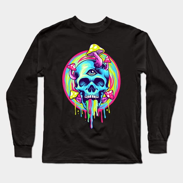 Trippy Swirl Skull Long Sleeve T-Shirt by machmigo